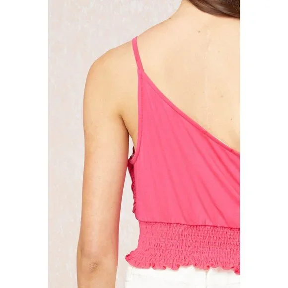 Entro One Shoulder Crop Top, Fuchsia - Picture 5 of 6